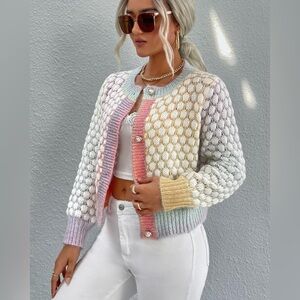 Women's Cardigan Sweater Knit Button Front Neck Long Sleeve Cardigan Size Small